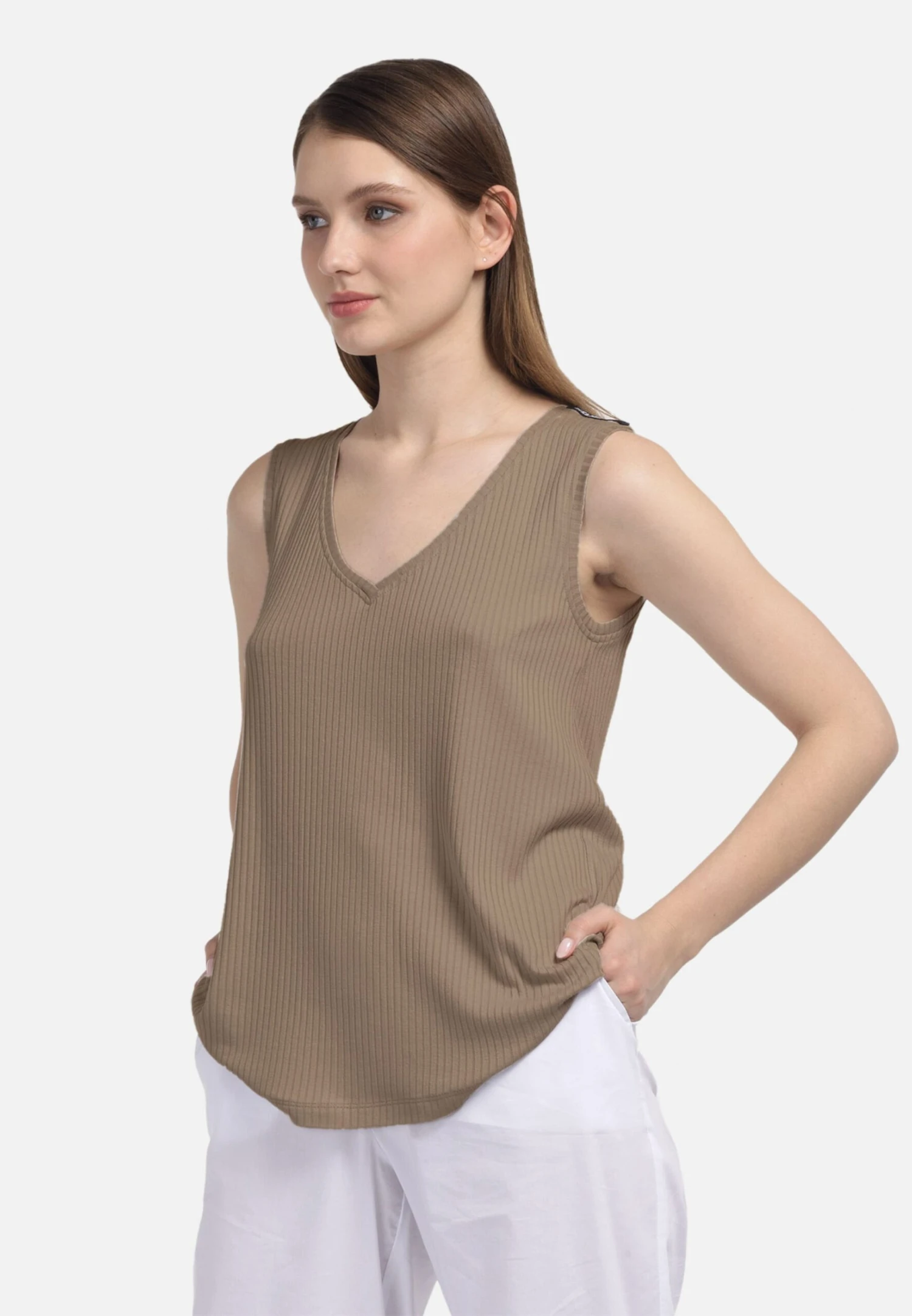 HELMIDGE Mouwloze Shirts Top Dames Beige 6 HELMIDGE Mouwloze Shirts Top Dames Beige - Afbeelding 4